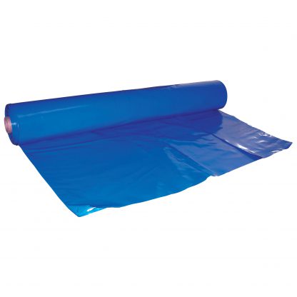 Blue Shrink Wrap shown on a cardboard core; LDPE material is folded multiple times to fit over a cardboard tube
