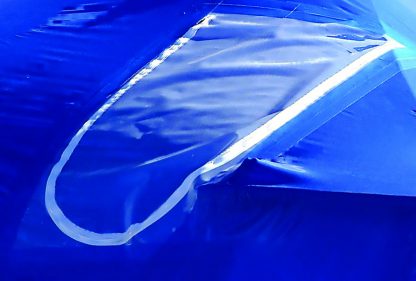 36 inch by 48 inch Blue Zipper Door Installed on Shrink Wrap Cover